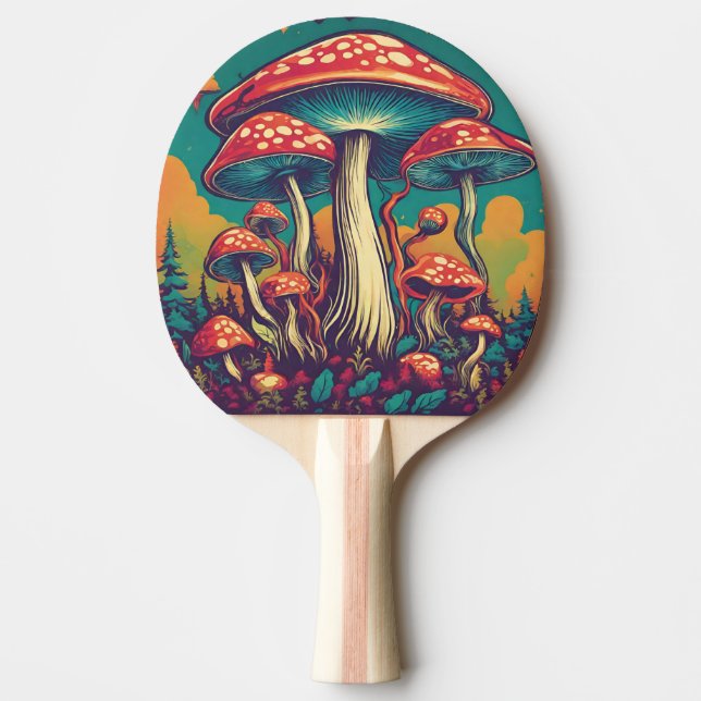Pala De Ping Pong Retro Psicodélico Mushroom AI Art (Anverso)