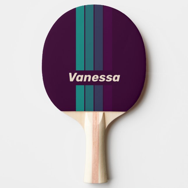 Pala De Ping Pong Retro Purple Rainbow Pin Striping with Name (Anverso)