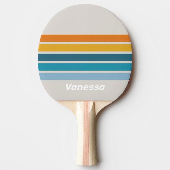 Pala De Ping Pong Retro Rainbow Across Striping with Name (Anverso)