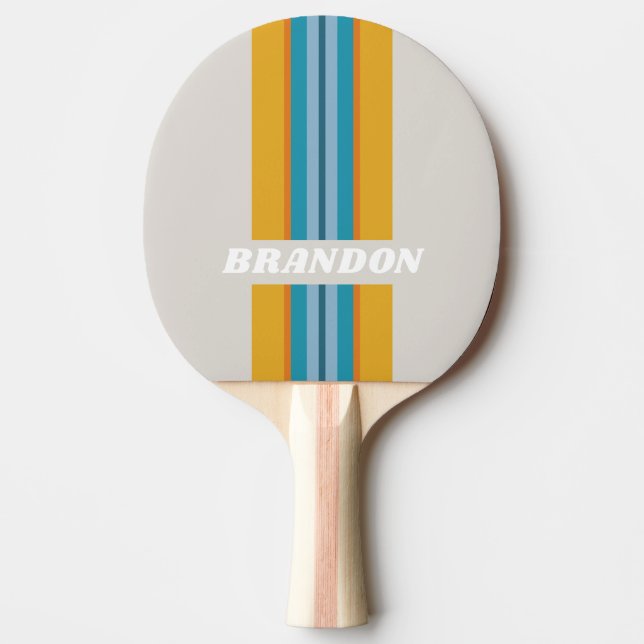 Pala De Ping Pong Retro Rainbow Rally Stripe with Name (Anverso)