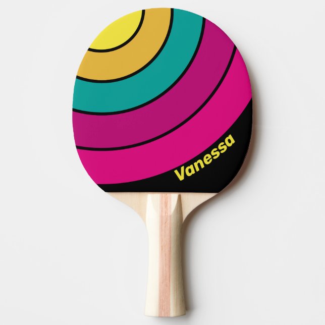 Pala De Ping Pong Retro Rayado Oscuro Círculo con Franja de los 80 c (Anverso)