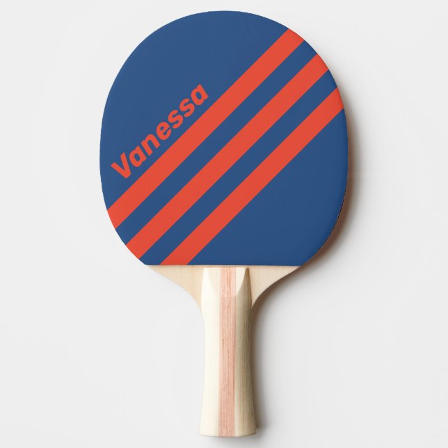 Pala De Ping Pong Retro Red & Blue Three Angled Striping with Name (Anverso)