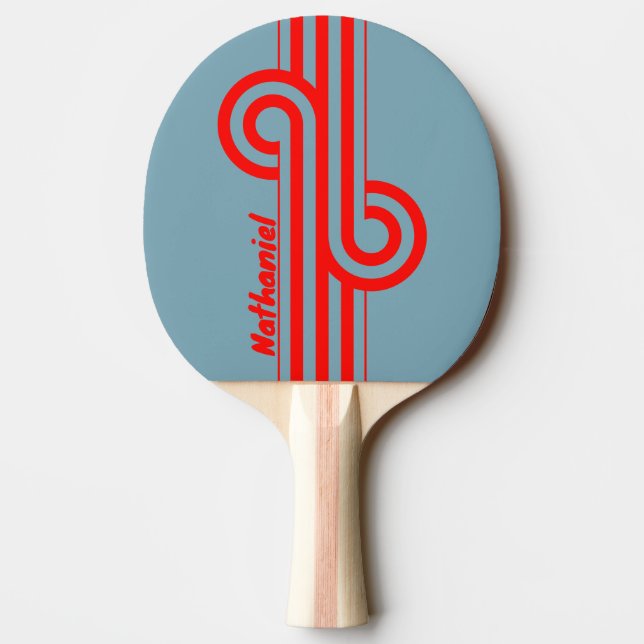 Pala De Ping Pong Retro Red Sea Stripe Loop con Nombre (Reverso)