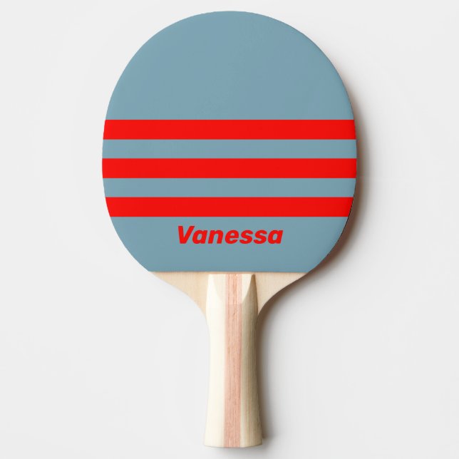 Pala De Ping Pong Retro Red Sea Three Across Striping with Name (Anverso)