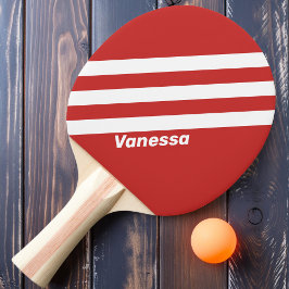 Pala De Ping Pong Retro Rojo Tres Franjas con Nombre