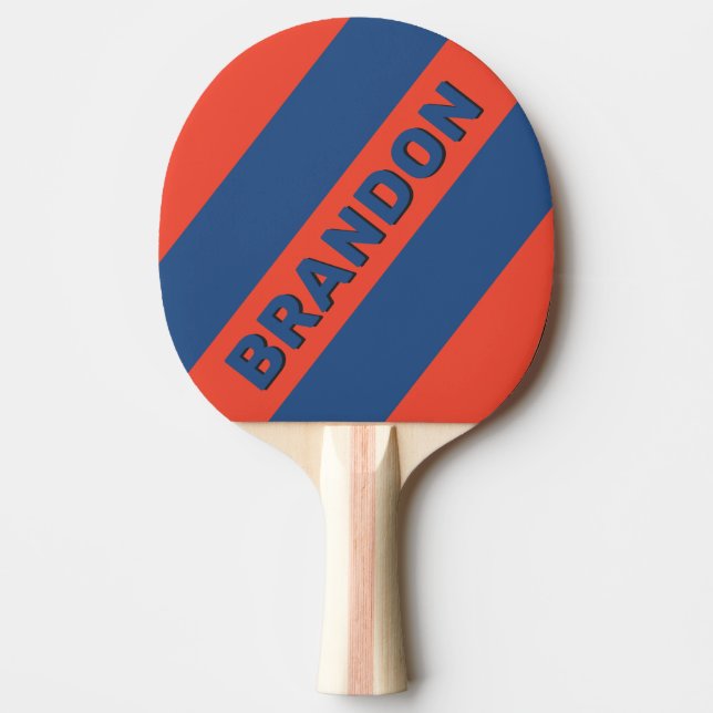 Pala De Ping Pong Retro Rojo y Azul Tres Bandas Negrita con Nombre (Anverso)