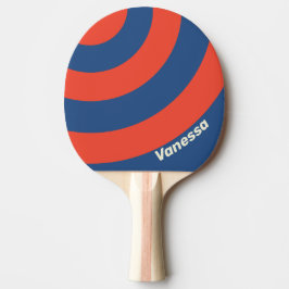 Pala De Ping Pong Retro Rojo y Azul Tres Círculos con Franja y Nombr