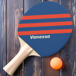 Pala De Ping Pong Retro Rojo y Azul Tres Franjas con Nombre