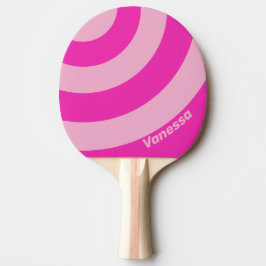 Pala De Ping Pong Retro Rosa Cielo Tres Círculos Franja con Nombre