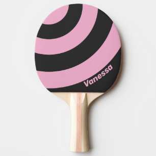 Pala De Ping Pong Retro Rosa Noche Tres Círculos Franja con Nombre