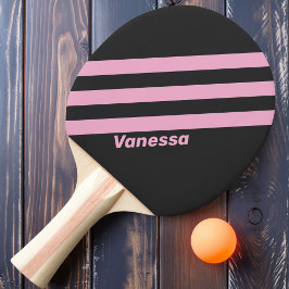 Pala De Ping Pong Retro Rosa Noche Tres Rayas con Nombre