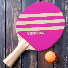 Pala De Ping Pong Retro Rosa Tres Franjas con Nombre