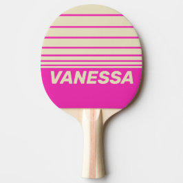 Pala De Ping Pong Retro Rosa Tres Franjas Horizontales con Nombre