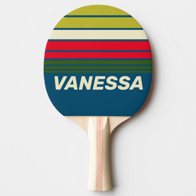 Pala De Ping Pong Retro Rugby Horizon Striping with Name (Anverso)