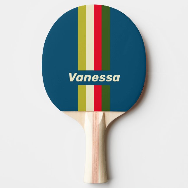 Pala De Ping Pong Retro Rugby Pin Rayado con Nombre (Anverso)