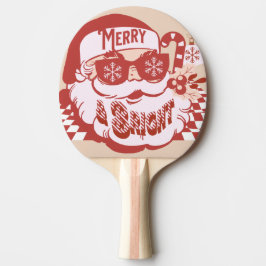 Pala De Ping Pong Retro Santa Alegre Navidad Rosa Rojo