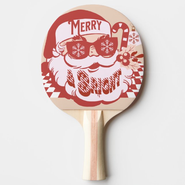 Pala De Ping Pong Retro Santa Alegre Navidad Rosa Rojo (Anverso)
