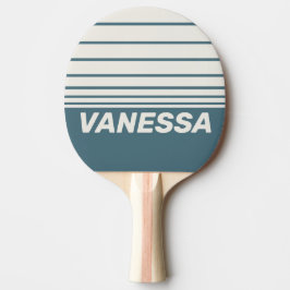 Pala De Ping Pong Retro Slate Gray Three Horizon Striping with Name