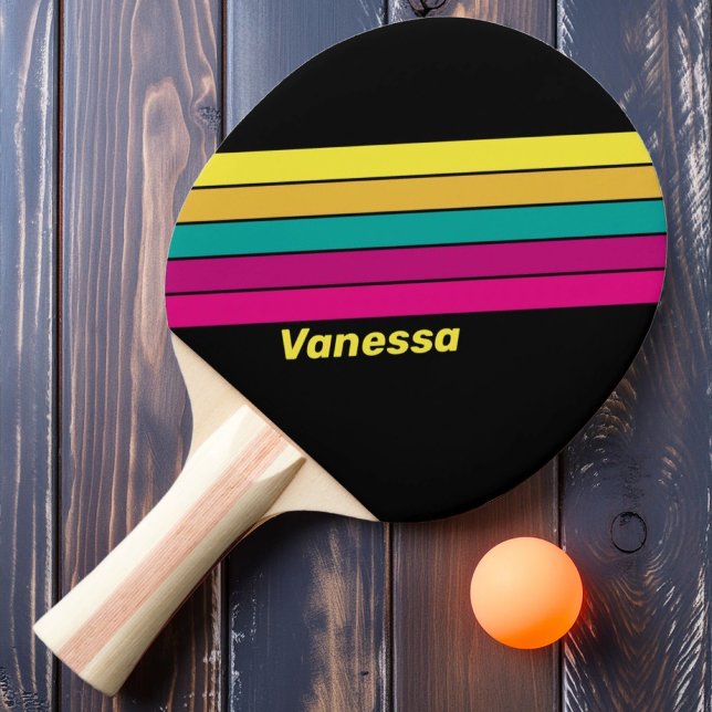 Pala De Ping Pong Retro Striped Dark 80s con nombre (Subido por el creador)