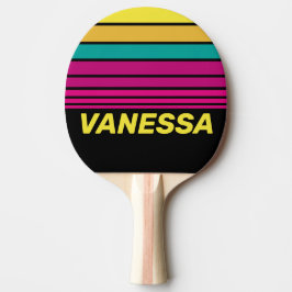 Pala De Ping Pong Retro Striped Dark 80s Horizon Striping with Name
