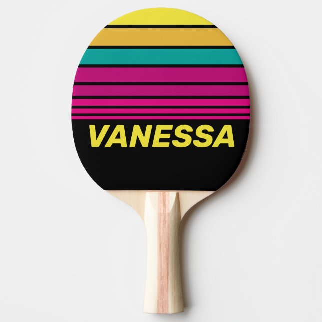 Pala De Ping Pong Retro Striped Dark 80s Horizon Striping with Name (Anverso)