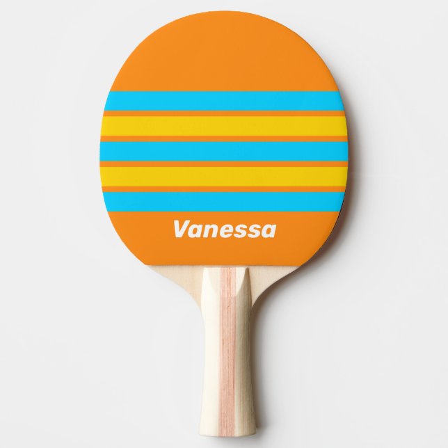 Pala De Ping Pong Retro Summer Beach Across Striping with Name (Anverso)