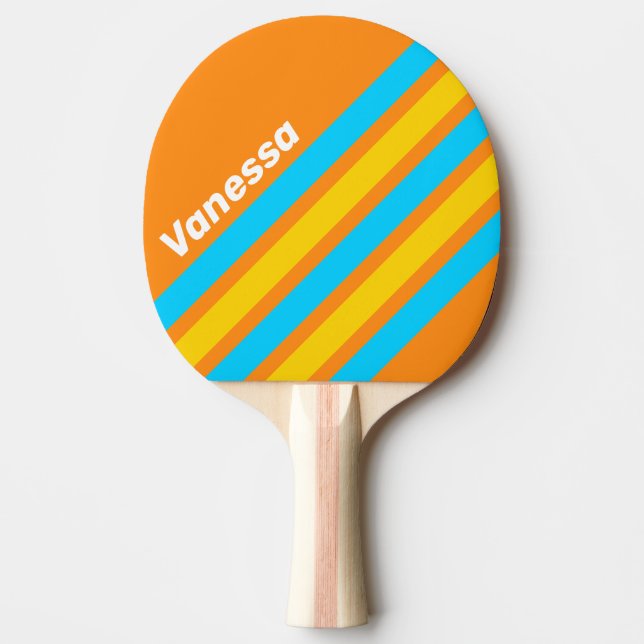 Pala De Ping Pong Retro Summer Beach Angled Striping with Name (Anverso)