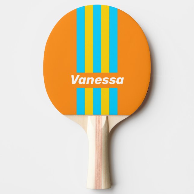 Pala De Ping Pong Retro Summer Beach Pin Stripes with Name (Anverso)