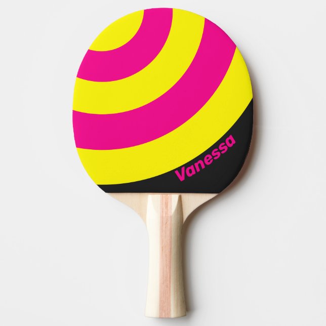Pala De Ping Pong Retro Sun Glow Circle Stripe with Name (Anverso)