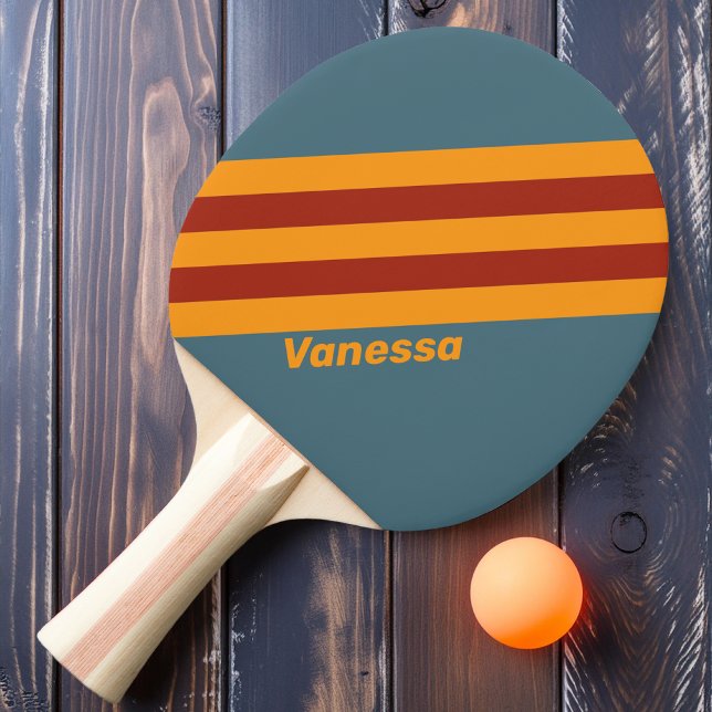 Pala De Ping Pong Retro Sunrise en franjas de pizarra con nombre (Subido por el creador)