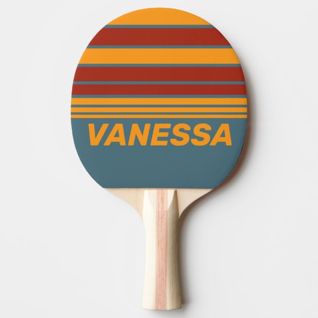 Pala De Ping Pong Retro Sunrise on Slate Horizon Striping with Name (Anverso)
