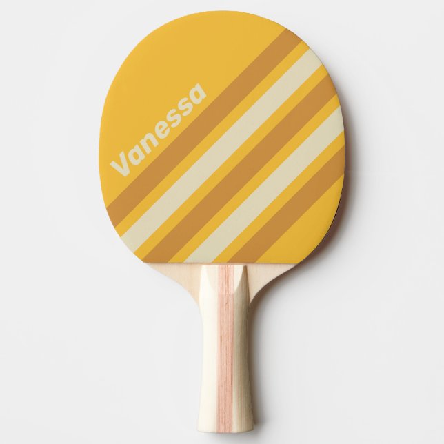 Pala De Ping Pong Retro Sunshine Mustard Angled Striping with Name (Anverso)