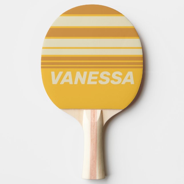 Pala De Ping Pong Retro Sunshine Mustard Horizon Striping with Name (Anverso)