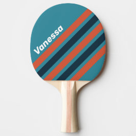 Pala De Ping Pong Retro Teal Splash Angled Striping with Name