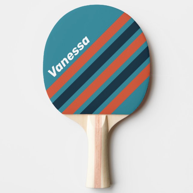 Pala De Ping Pong Retro Teal Splash Angled Striping with Name (Anverso)
