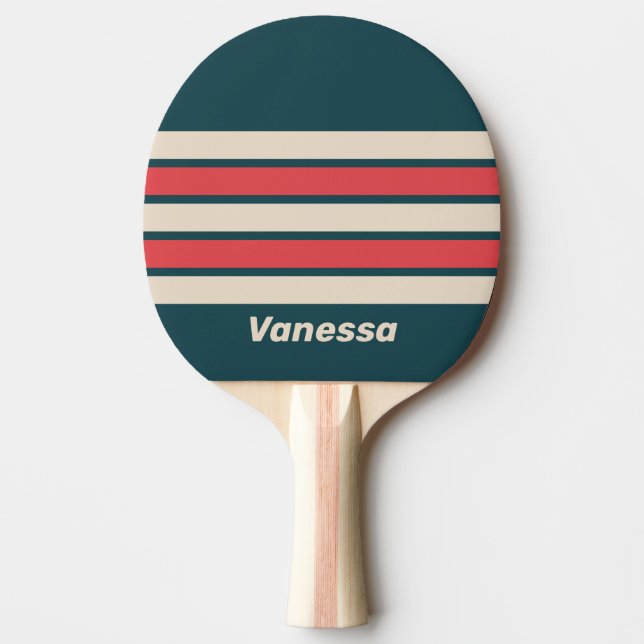 Pala De Ping Pong Retro Teal Vibe Across Striping with Name (Anverso)