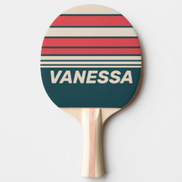 Pala De Ping Pong Retro Teal Vibe Horizon Striping with Name
