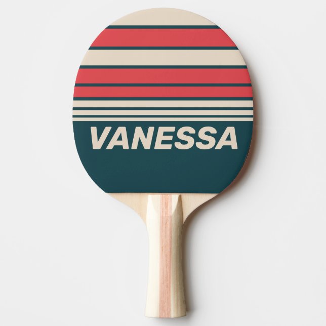 Pala De Ping Pong Retro Teal Vibe Horizon Striping with Name (Anverso)