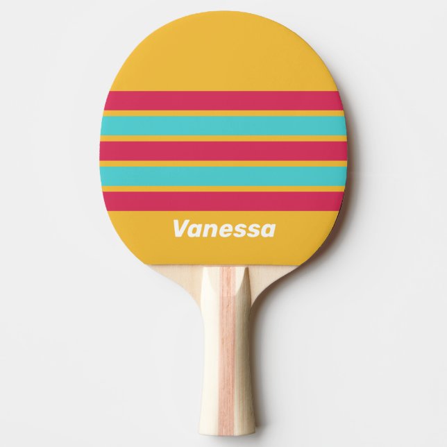 Pala De Ping Pong Retro Tropical Breeze Across Striping with Name (Anverso)