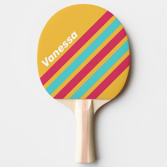 Pala De Ping Pong Retro Tropical Breeze Angled Striping with Name (Anverso)