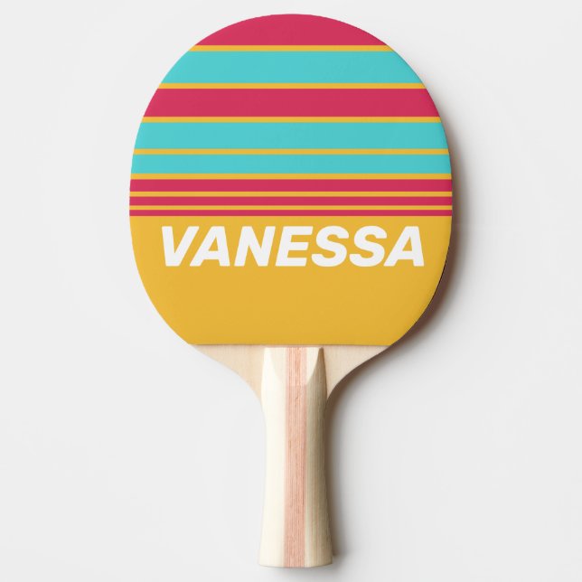 Pala De Ping Pong Retro Tropical Breeze Horizon Striping with Name (Anverso)
