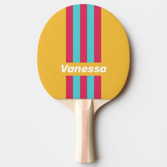 Pala De Ping Pong Retro Tropical Breeze Pin Stripes with Name (Anverso)