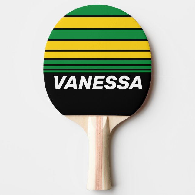 Pala De Ping Pong Retro Tropical Palm Horizon Striping with Name (Anverso)