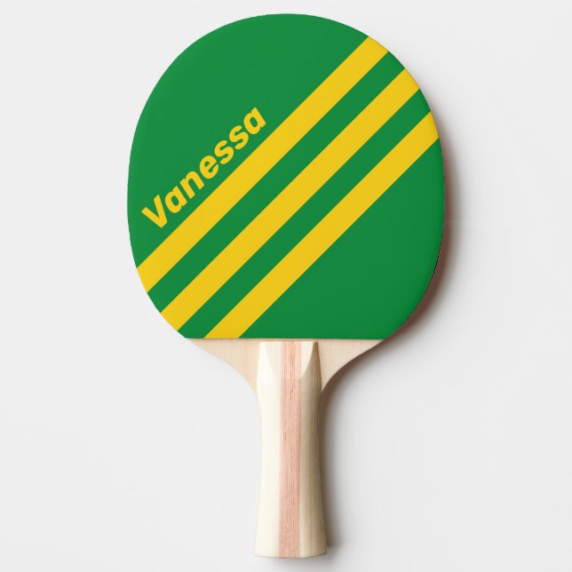 Pala De Ping Pong Retro Tropical Palm Three Angled Stripe with Name (Anverso)