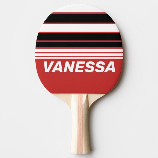 Pala De Ping Pong Retro Urban Zebra Horizon Striping with Name (Anverso)