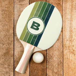 Pala De Ping Pong Retro verde angustiado cinco rayado con inicial