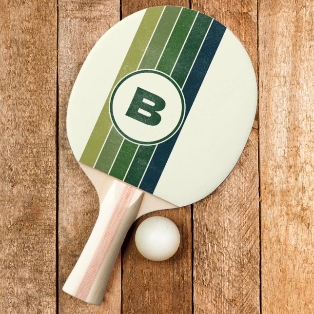 Pala De Ping Pong Retro verde angustiado cinco rayado con inicial (Subido por el creador)