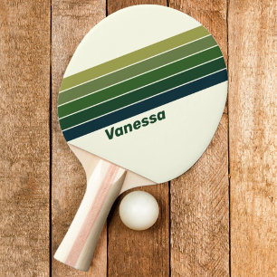 Pala De Ping Pong Retro verde cinco rayado con nombre