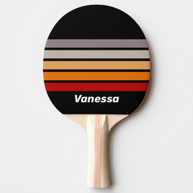 Pala De Ping Pong Retro Vibe Rainbow Across Striping with Name (Anverso)