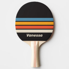 Pala De Ping Pong Retro Vintage Dark Rainbow Across Stripe with Name